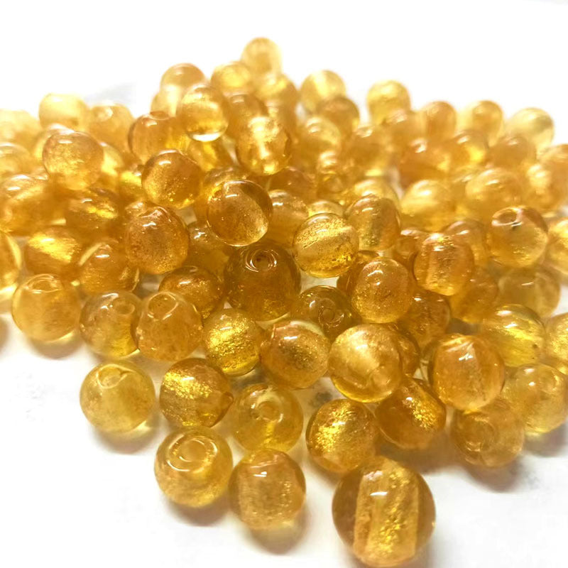 Lampwork Glass Beads Round 8 10mm Blue Gold Silver Foil Painted 50pcs 6