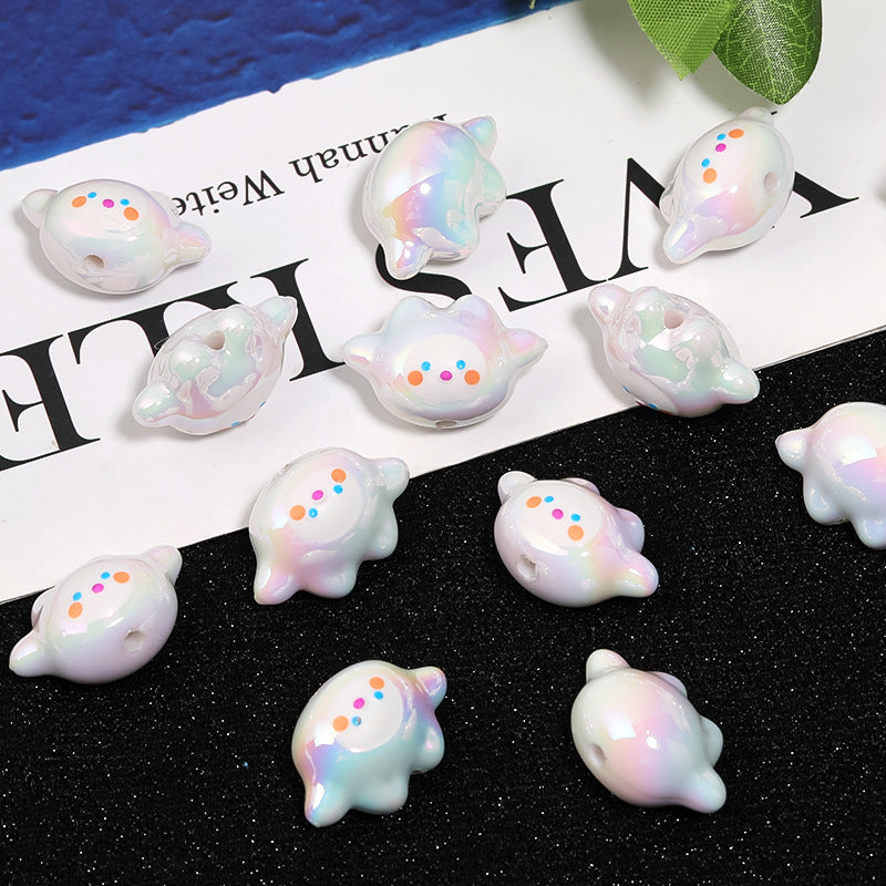 Plated Dumpling Doll Acrylic Beads 27mm UV Rainbow Pastel 25pcs 4