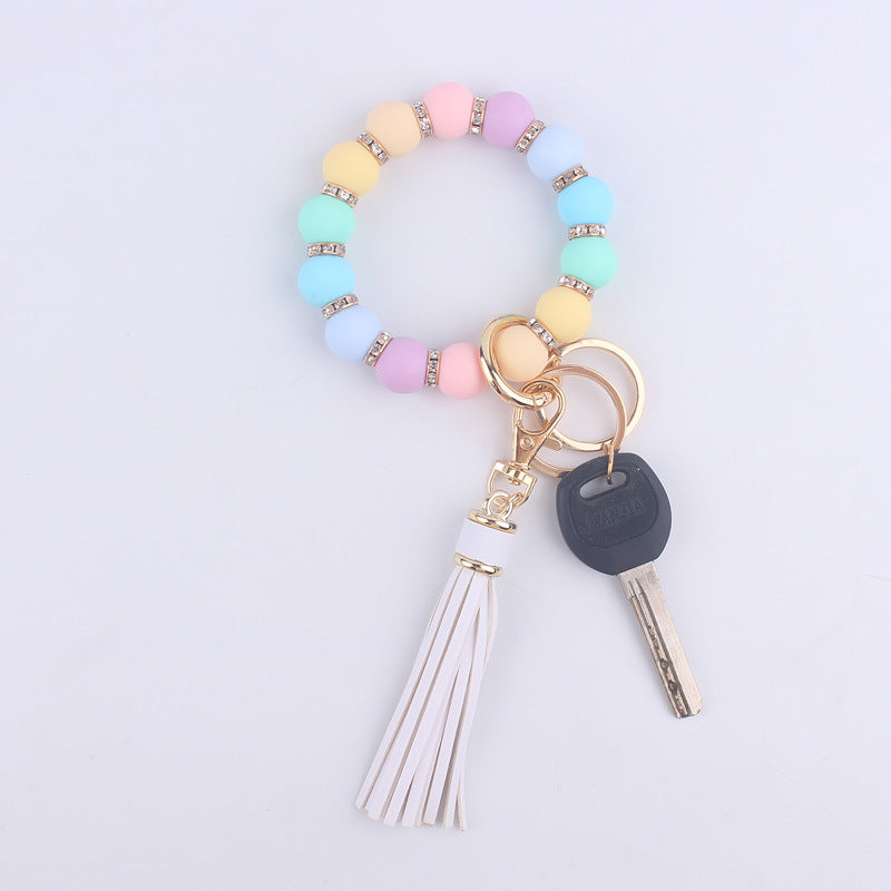 Tassel Silicone Bead Wristlet Keychain with Shiny Spacer Beads 13
