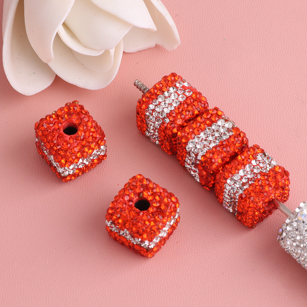 Polymer Clay Cube Rhinestone Beads 24mm Waistline Sparkle 5pcs 6