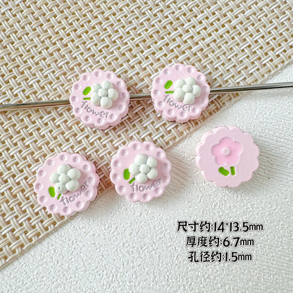 Disc Metal Beads 13mm Baking Painted Rabbit and Flower Alloy 10pcs 17
