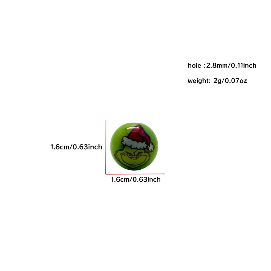 UV Plating Round Acrylic Beads 16mm Christmas Grinch 100pcs 2