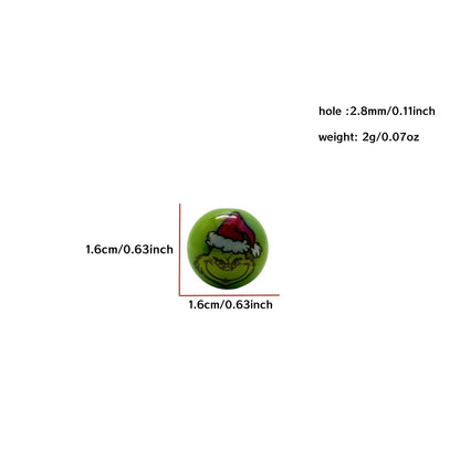 UV Plating Round Acrylic Beads 16mm Christmas Grinch 100pcs 2
