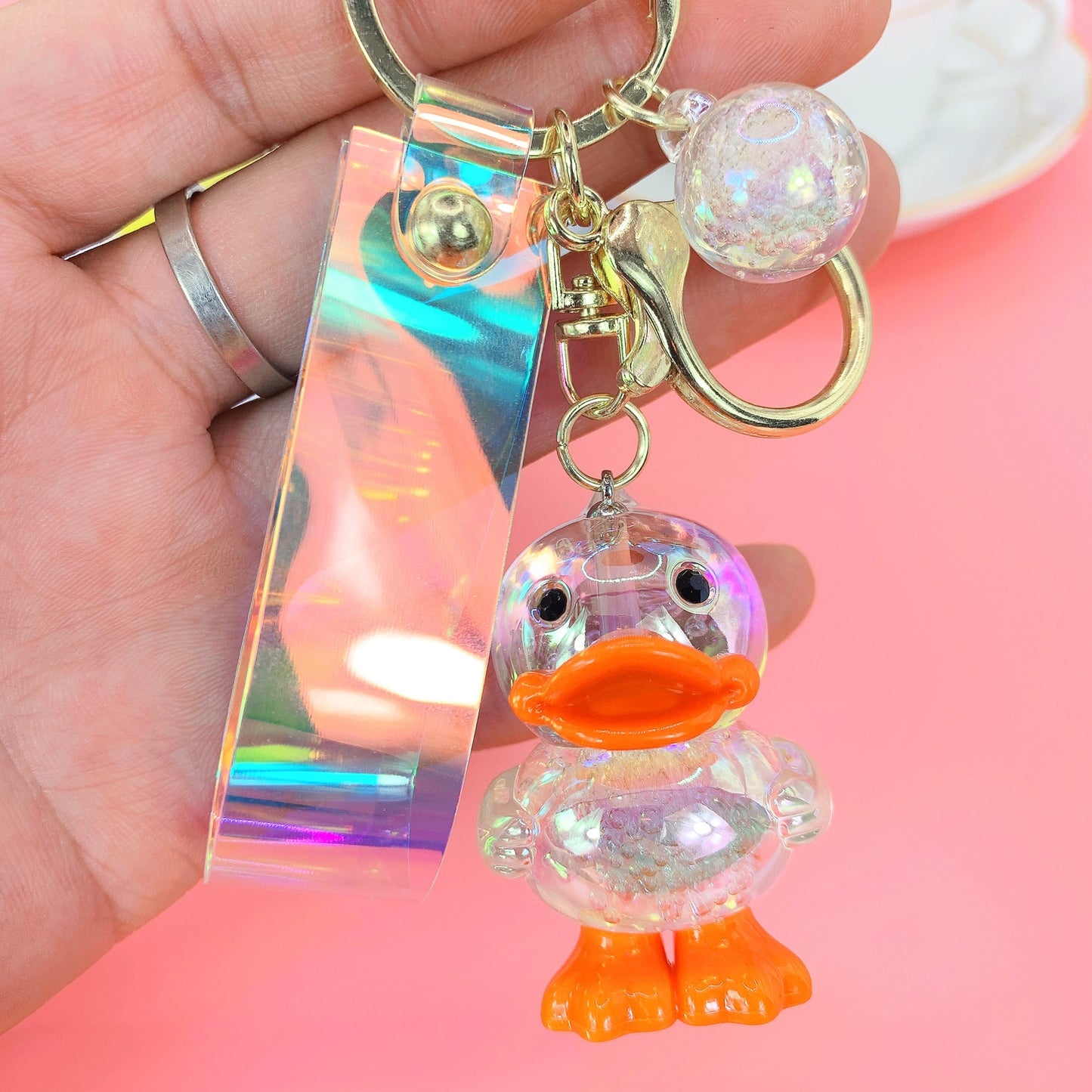 Acrylic Duck Keychain Colorful Translucent Orange Accents 11