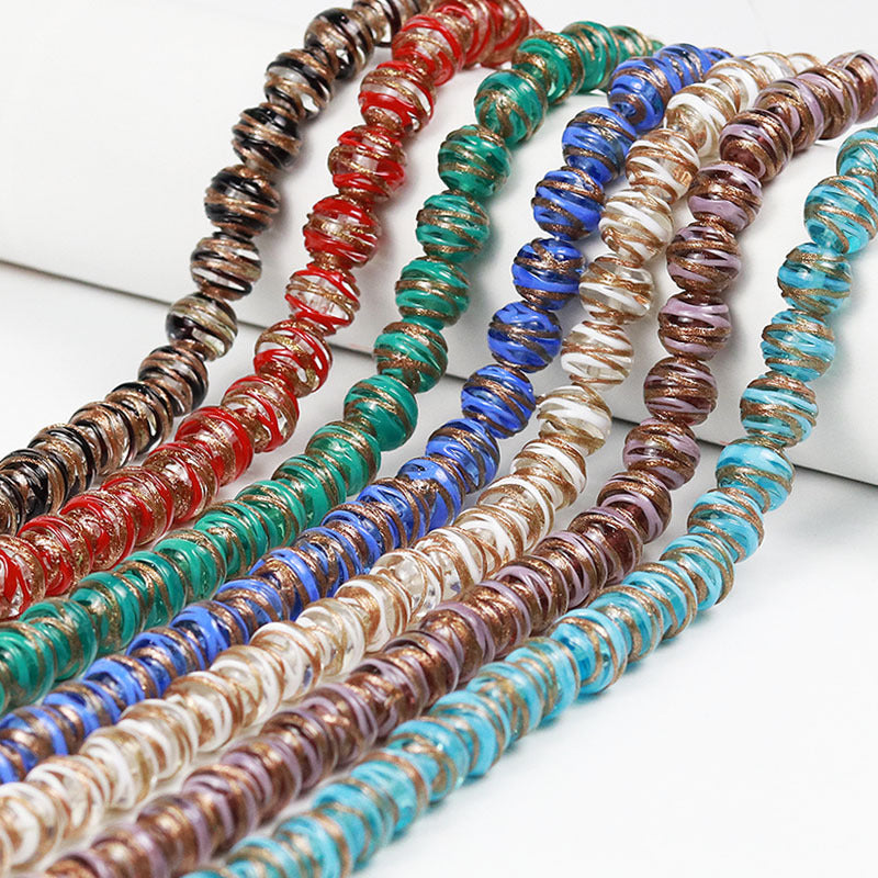 Lampwork Glass Beads Round 12 14mm Dual Color Filigree Glitter 50pcs
