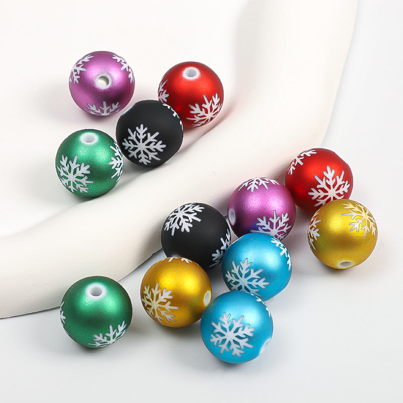 Rubberized Spray Painted Snowflake Acrylic Beads 16mm Christmas 100pcs 3