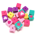 Square Acrylic Beads 11mm Solid Color Heart Star Pattern 20pcs