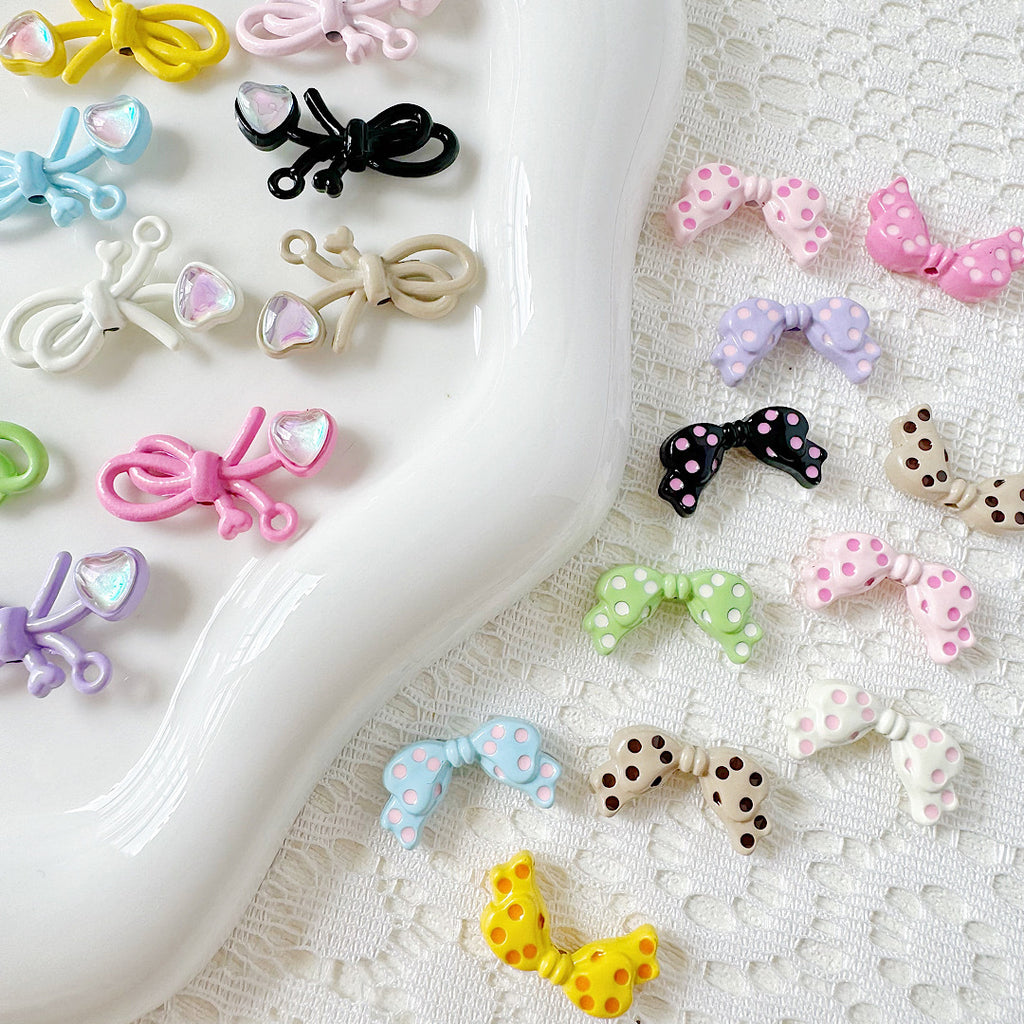 Dotted Bow Metal Beads 20mm Rhinestone Embedded Bow Metal Beads 26mm Painted 10pcs 3