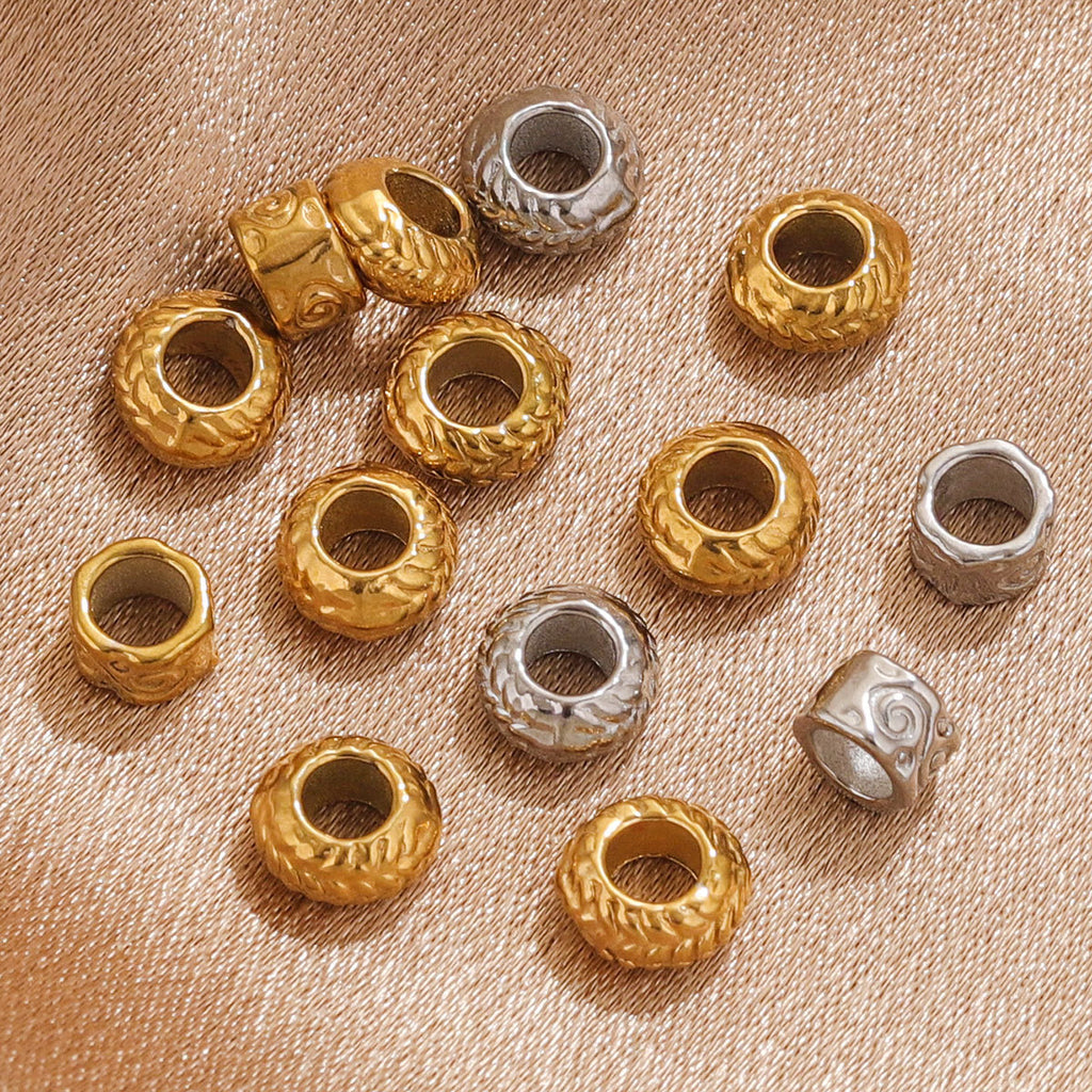 Stainless Steel Large Hole Metal Beads 6mm 7.5mm Wheat Ears Cloud Pattern 10pcs 3