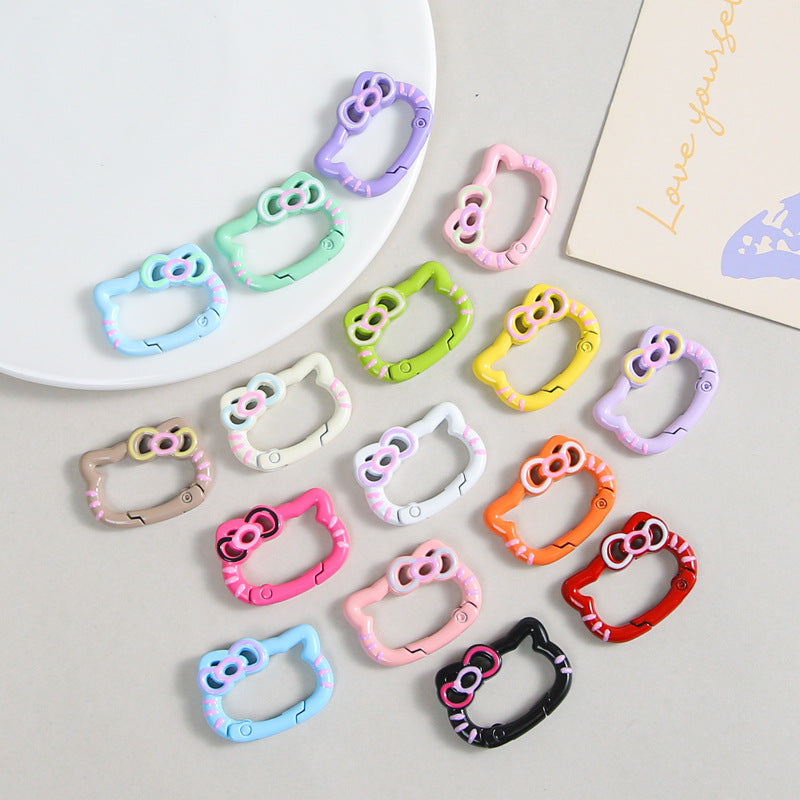 Zinc Alloy Kitty Trigger Spring Keyrings Painted Colorful 6pcs 5