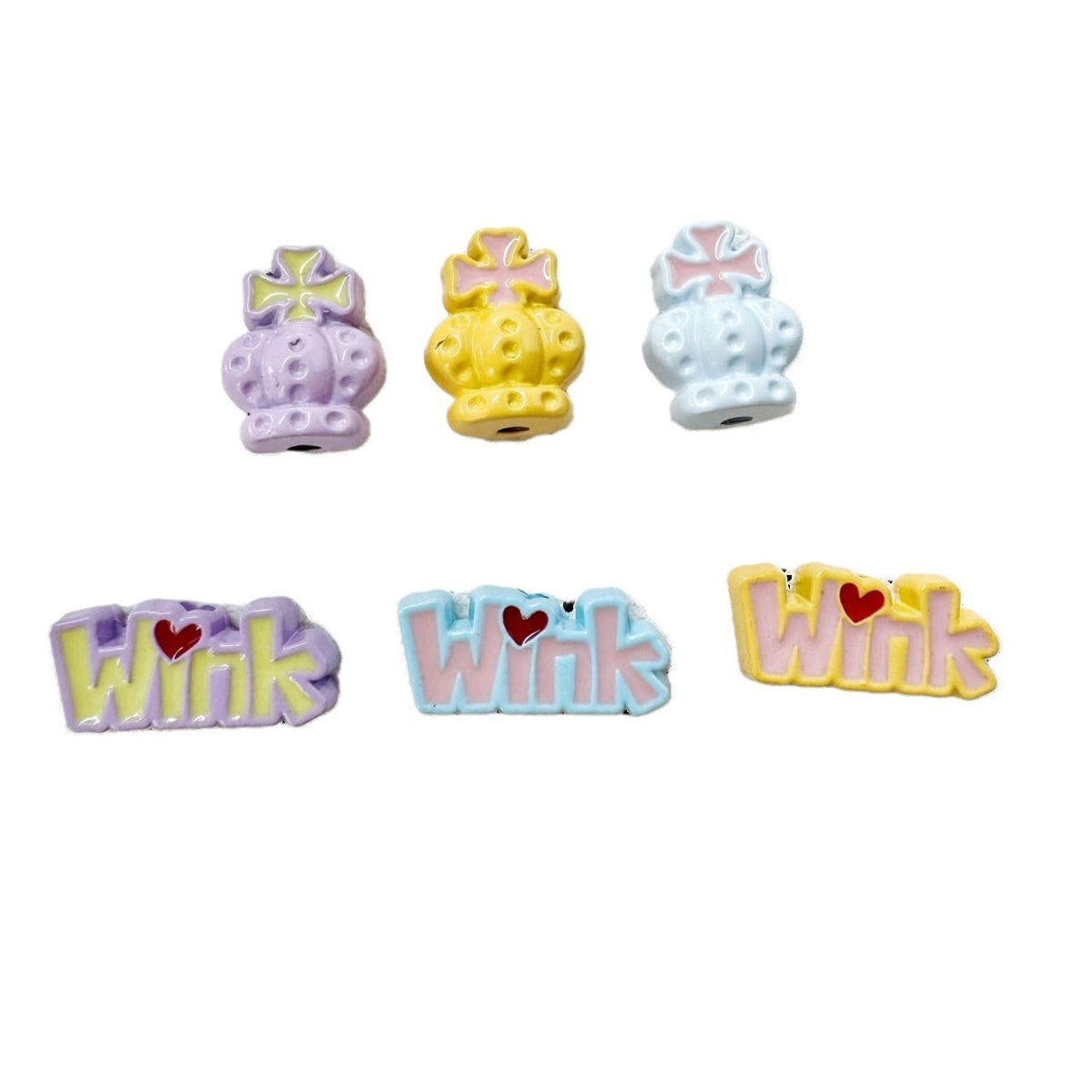 Crown and Wink Metal Beads 13mm Glossy Pastel Painted Alloy 10pcs 5