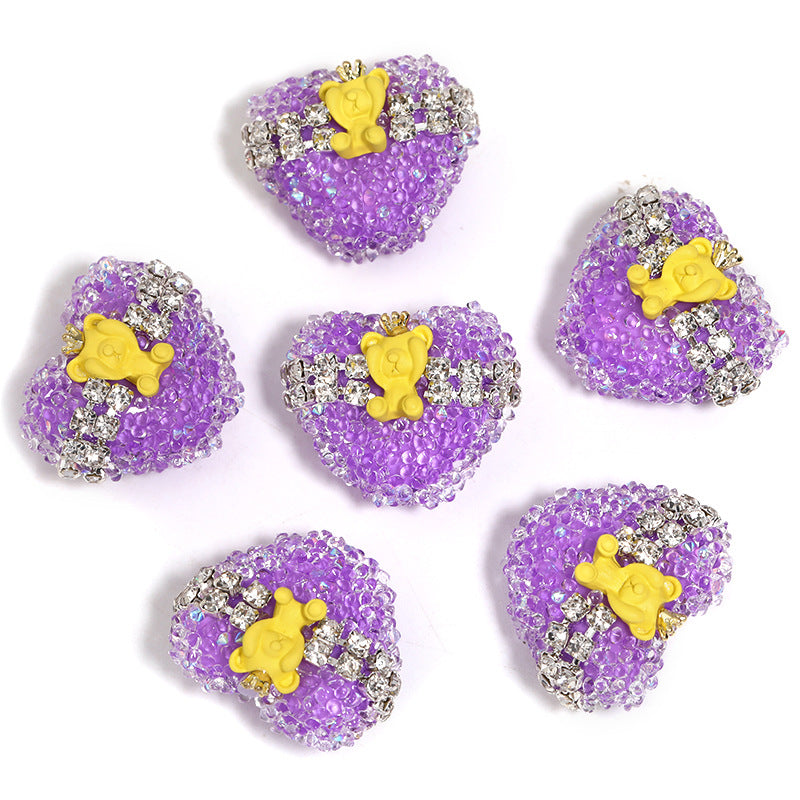 Crown Bear Heart Rhinestone Beads 17x21mm Colorful 5pcs 10