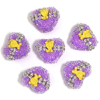 Crown Bear Heart Rhinestone Beads 17x21mm Colorful 5pcs 10