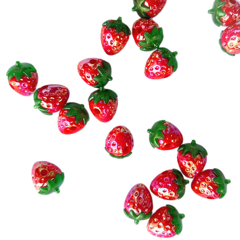 Plating 3D Strawberry Acrylic Beads 23mm Glossy Red Green 10pcs 5