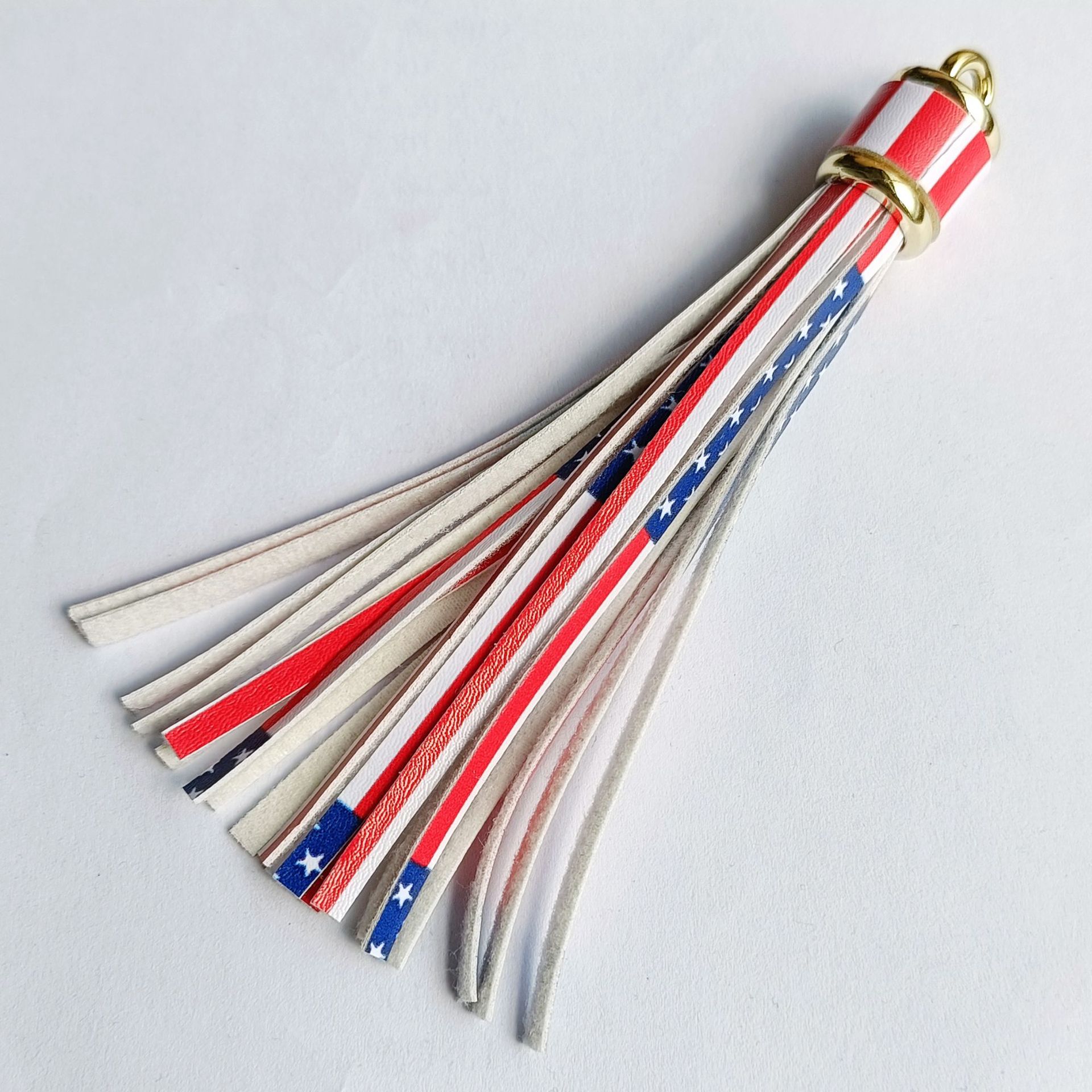Multi Patterned PU Leather Tassel Keychain Charms 10cm 6pcs 9