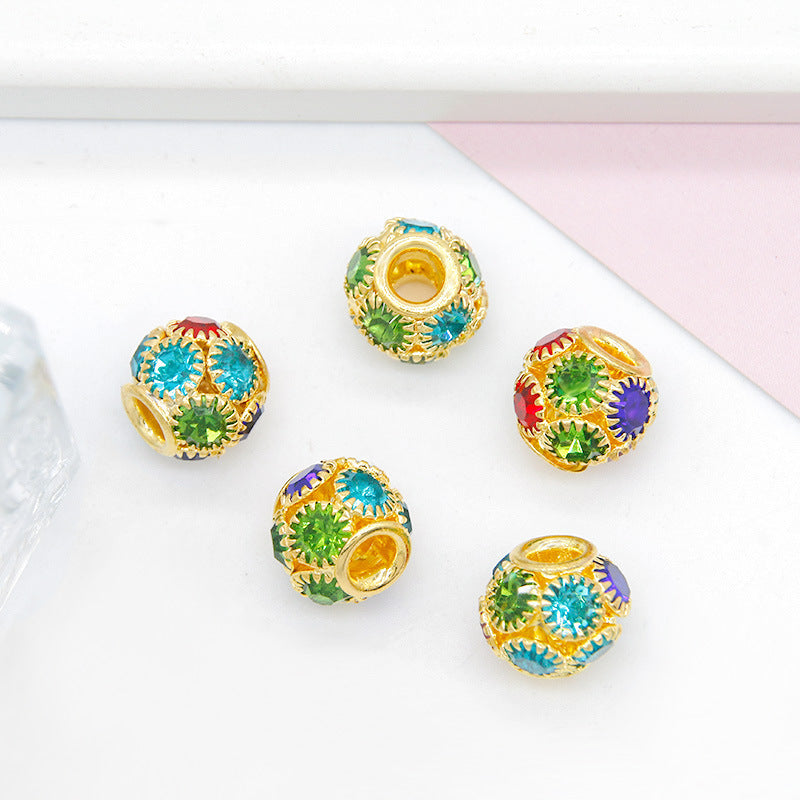 Metal Rhinestone Hollow Spacer Beads 8mm 50pcs 25