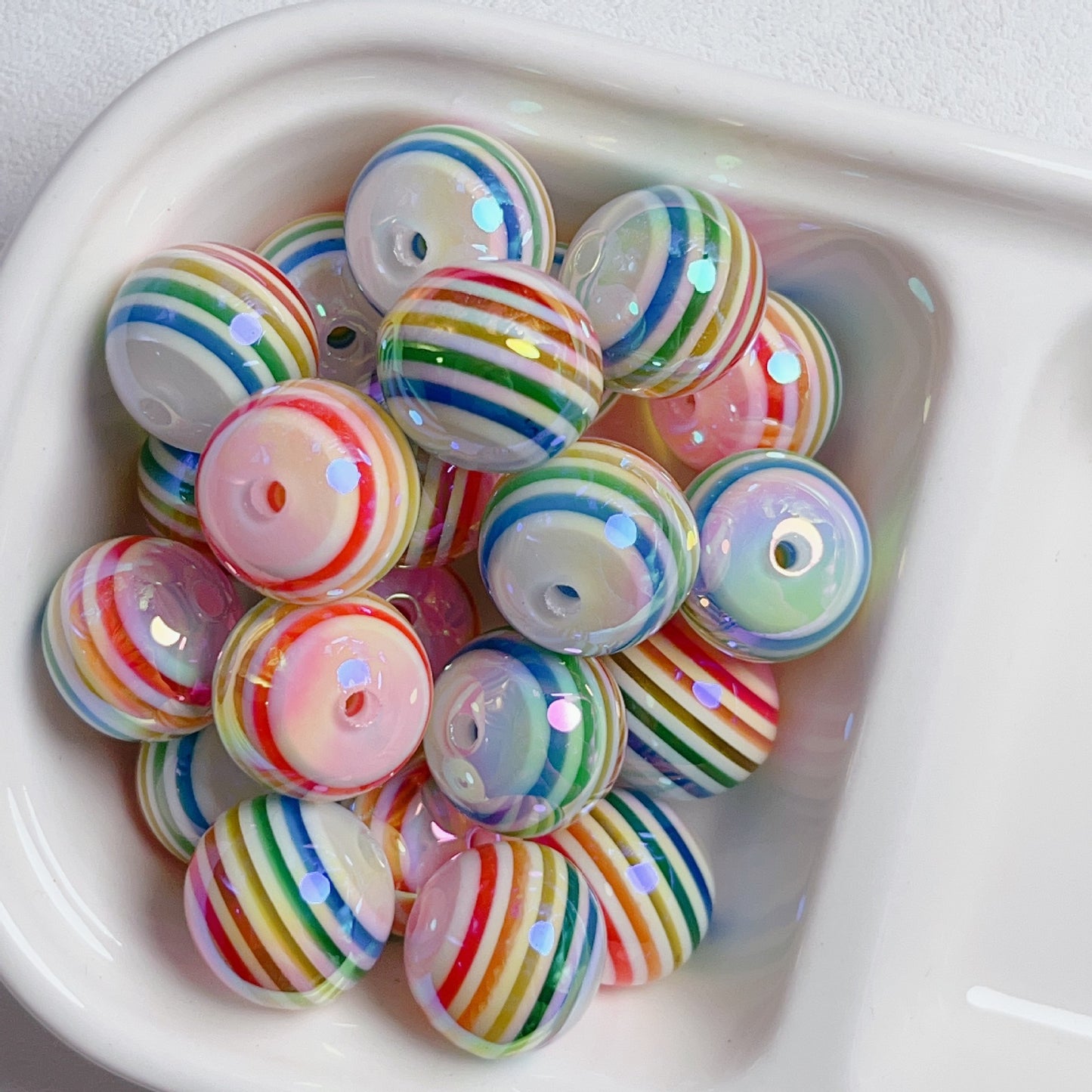 UV Plating Colorful Lollipop Striped Resin Beads 16mm 10pcs 25
