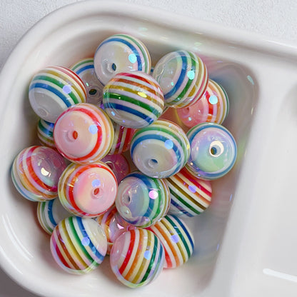 UV Plating Colorful Lollipop Striped Resin Beads 16mm 10pcs 25