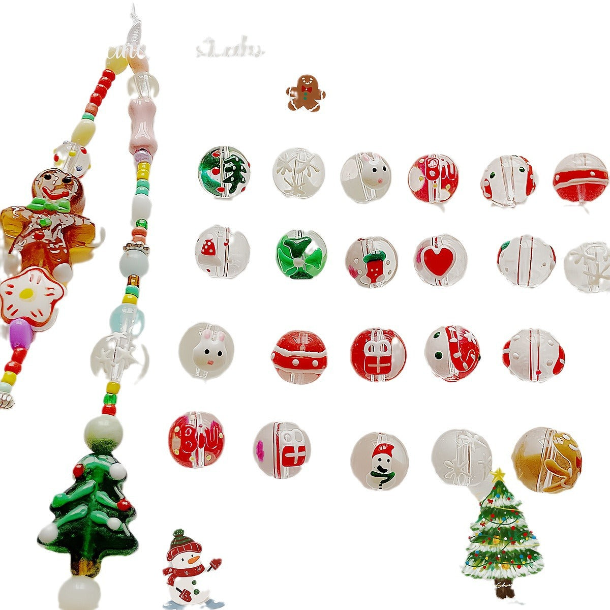 Hand Painted Transparent Glass Beads 12-14mm Christmas Series 1pc 2