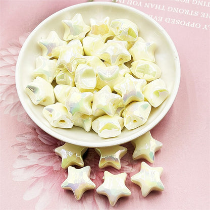 Glow Star Acrylic Beads 20mm UV Plated Cream Colors 10pcs 10