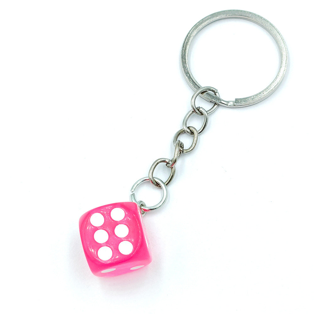 Resin Mini Dice Keychain Colorful Translucent Cube on Silver Chain 7