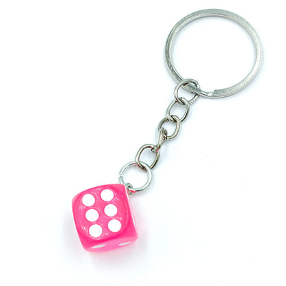 Resin Mini Dice Keychain Colorful Translucent Cube on Silver Chain 7