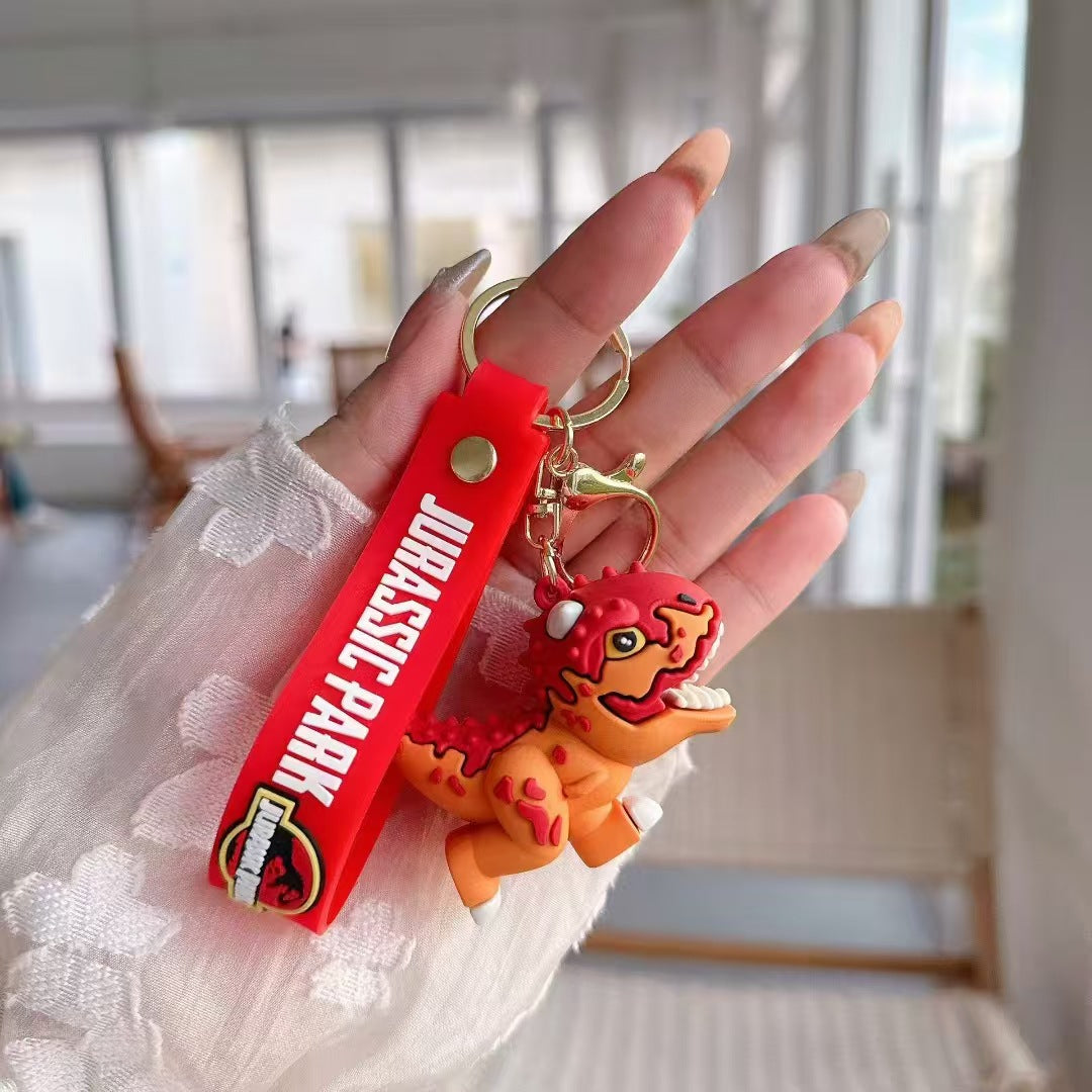 Adorable Dinosaur PVC Keychain with Colorful Jurassic Strap 2pcs 2