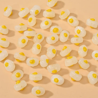 Lampwork Glass Beads Poached Egg 12mm Enamel Handmade 6pcs 7