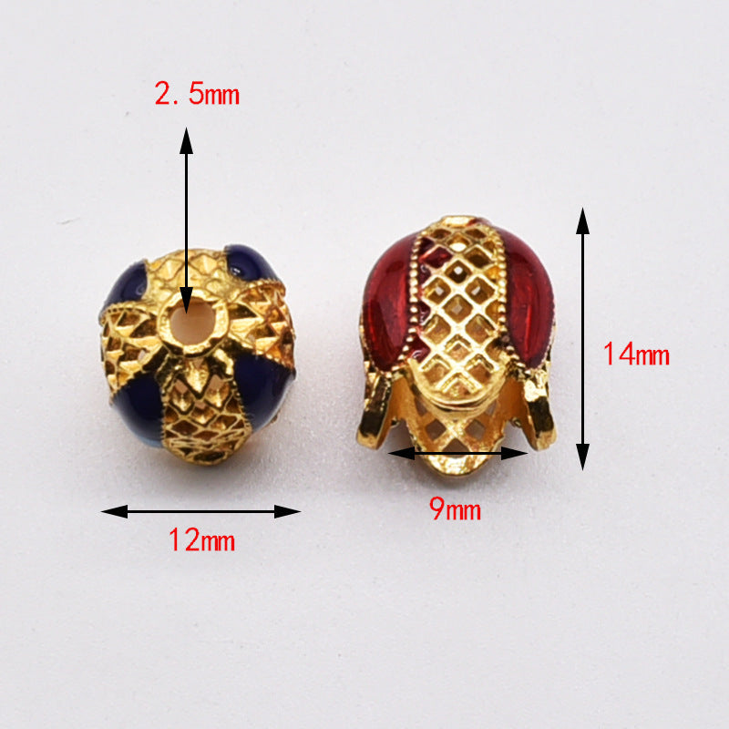 Tulip Metal Beads 14mm Cloisonne Enamel Detailed 50pcs 3