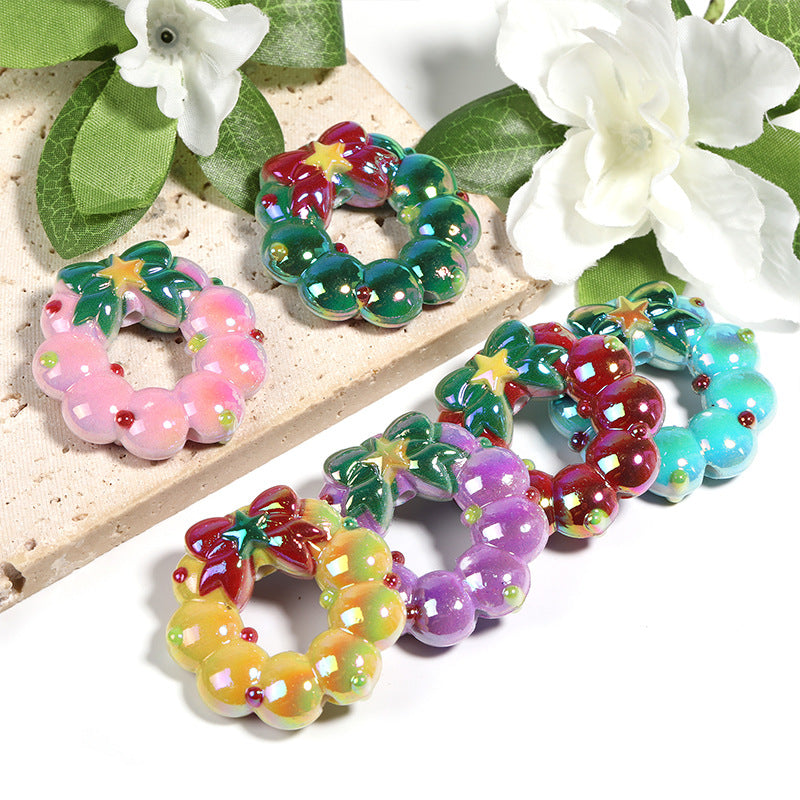 Plating Christmas Wreath Acrylic Beads 39mm Glossy Mixed Colors 15pcs 4
