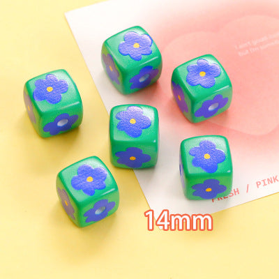 Plaid Sunflower Square Acrylic Beads 14mm Colorful Floral 10pcs 15