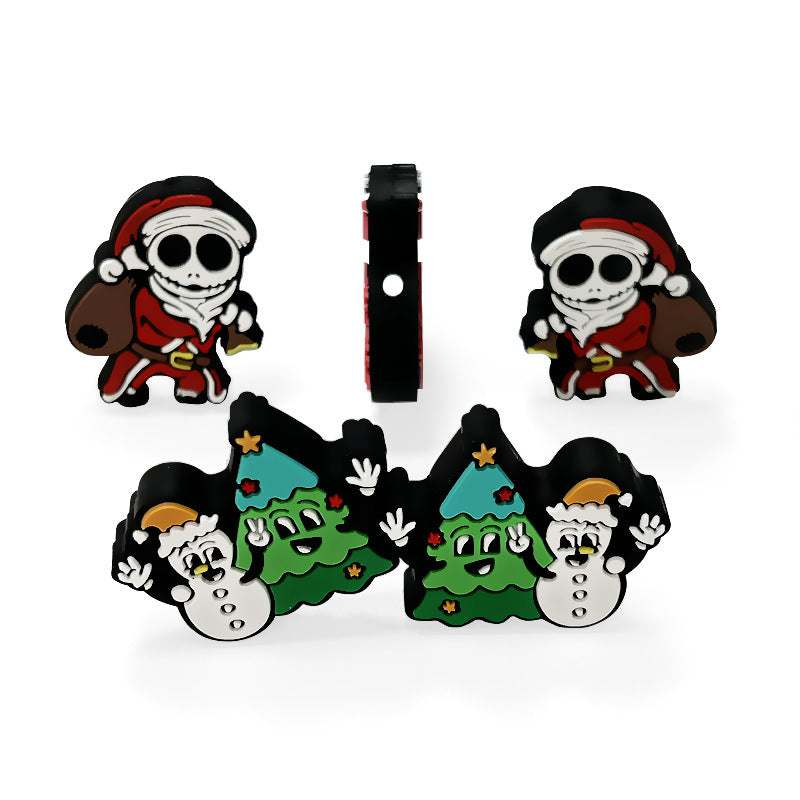 Silicone Focal Beads Christmas Skeleton Stitch With Santa Hats 20pcs 4