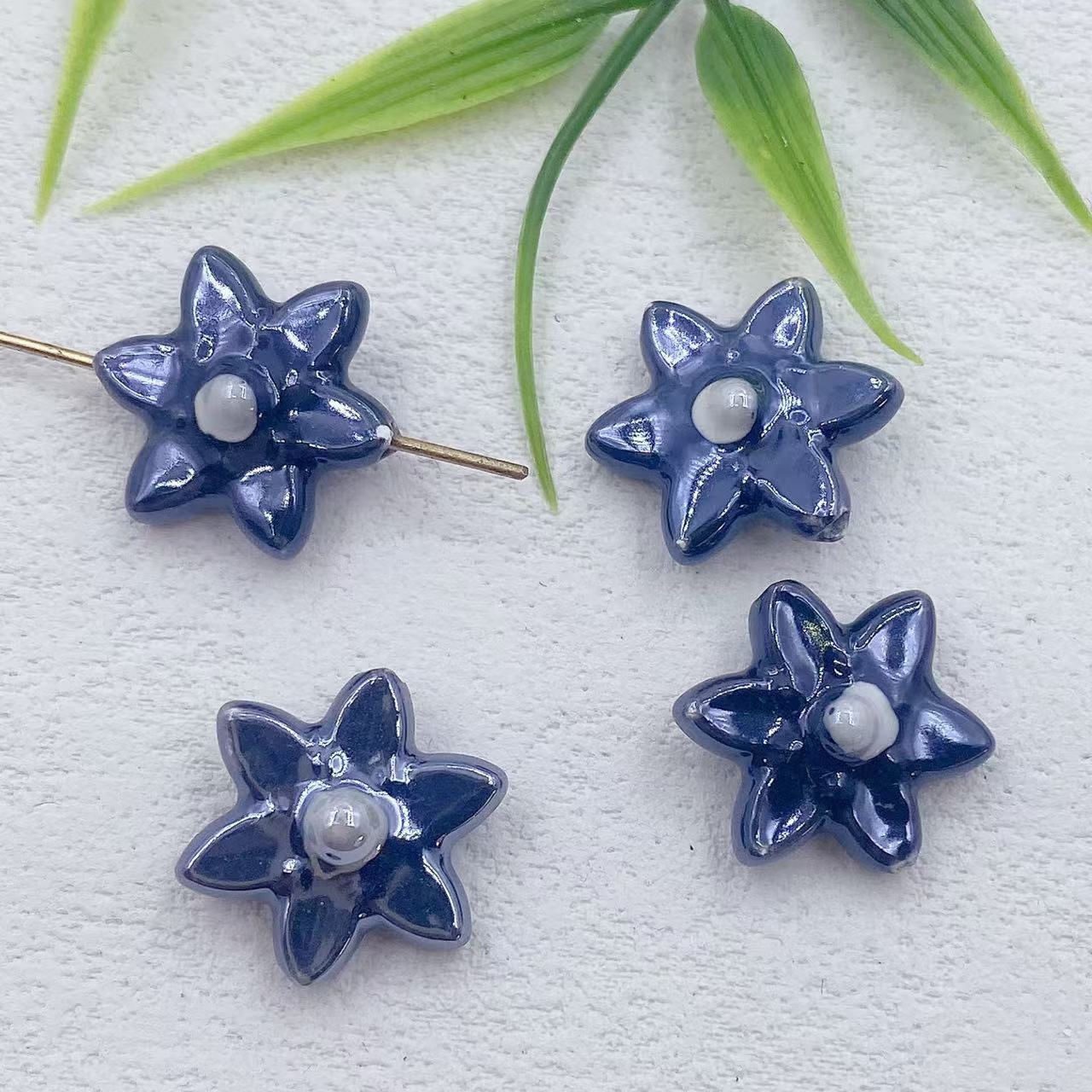 Camellia Ceramic Beads 17mm Glazed Multicolor Flower 10pcs 12