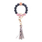 Silicone Beaded Wristlet Keychain with PU Tassel and Wood Accent 8
