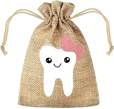 Cotton Linen Drawstring Cloth Bags Tooth Pattern 9.5x13.5cm 2pcs