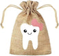 Cotton Linen Drawstring Cloth Bags Tooth Pattern 9.5x13.5cm 2pcs