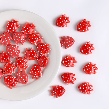 Polka Dotted Fish Ceramic Beads 21mm Colorful Glazed 5pcs 11