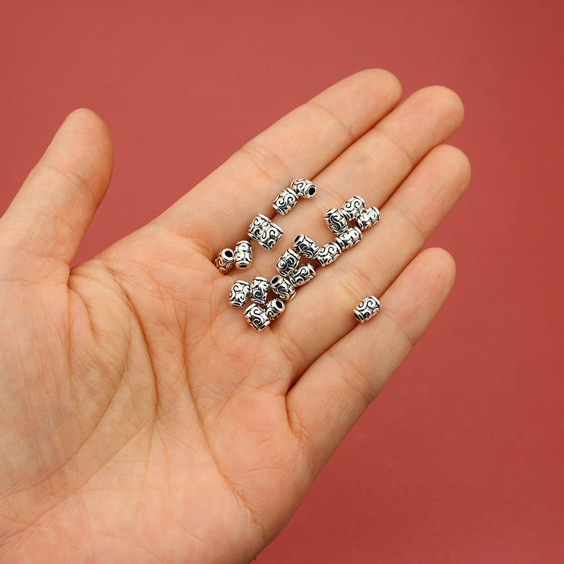 Elliptical Metal Beads 6mm Tibetan Silver Tone Swirl Design 1pc 4