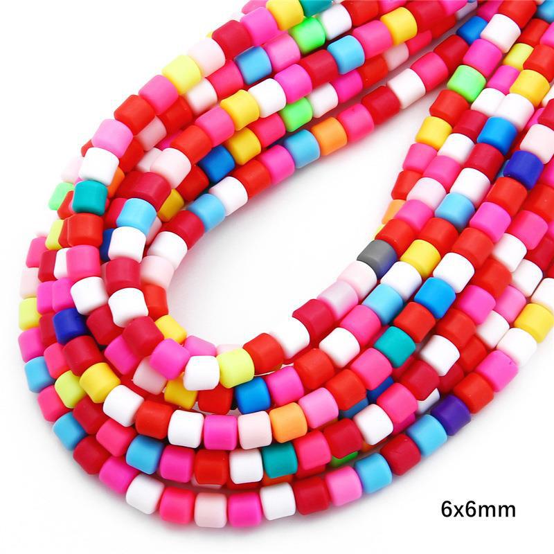 Cylindrical Clay Beads 6mm Colorful Polymer 62pcs 33