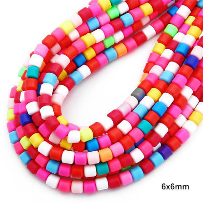 Cylindrical Clay Beads 6mm Colorful Polymer 62pcs 33