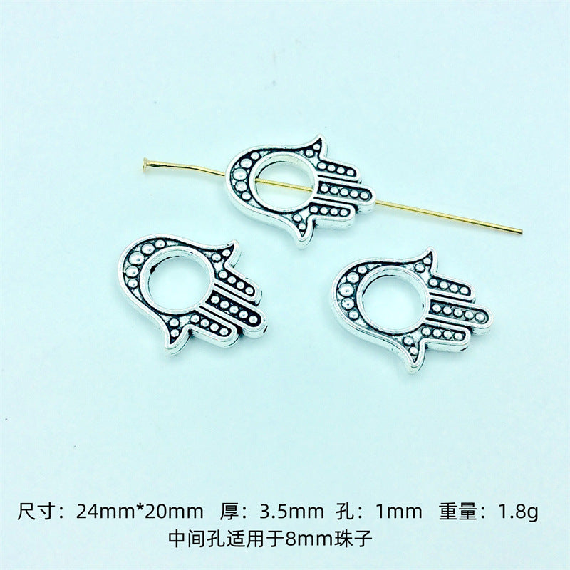 Hamsa Evil Eye Metal Beads Spiritual Silver Black Alloy 100pcs 6