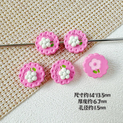 Disc Metal Beads 13mm Baking Painted Rabbit and Flower Alloy 10pcs 22