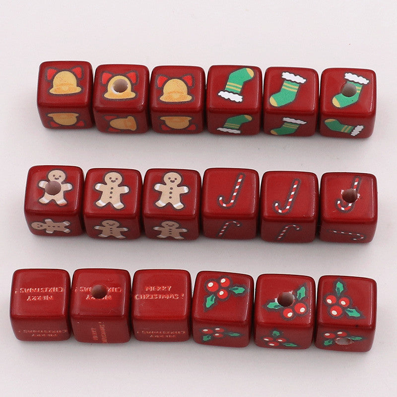 Christmas Square Acrylic Beads 14mm Red Printed 20pcs 2