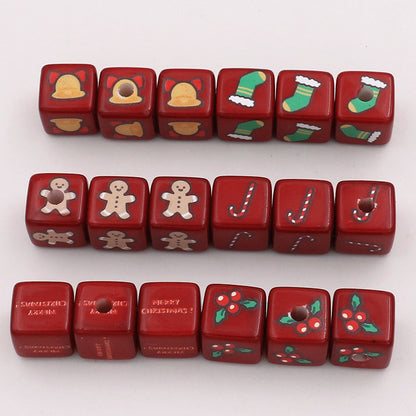 Christmas Square Acrylic Beads 14mm Red Printed 20pcs 2