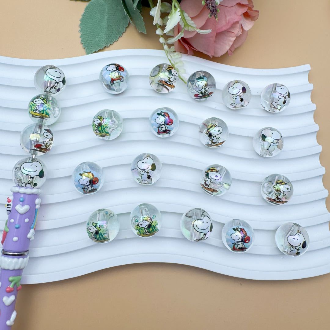 Clear Round Acrylic Beads 16mm Snoopy Pattern 50pcs 2