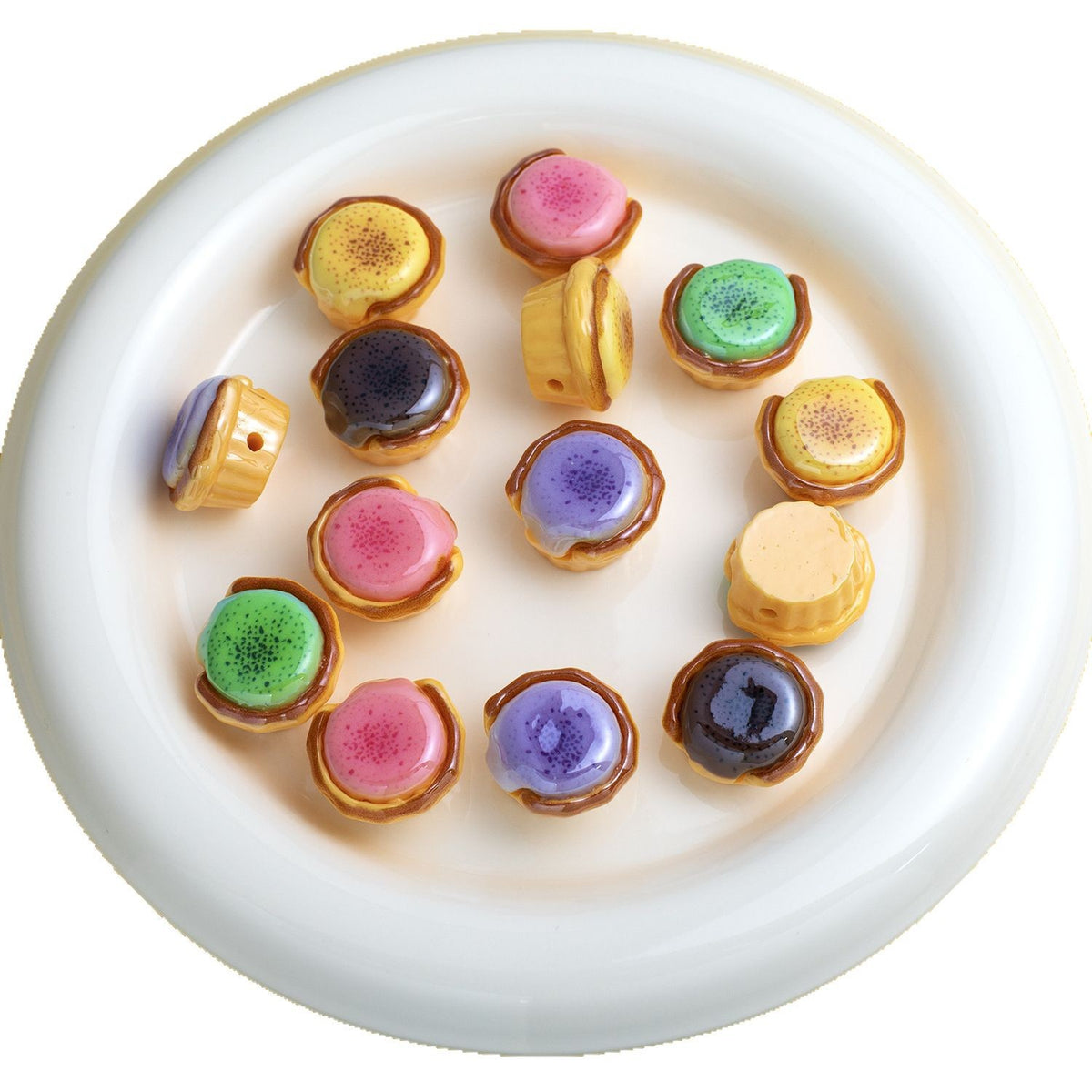 3D Molten Egg Tart Resin Beads 20mm Glossy Pastel Colors 10pcs 5