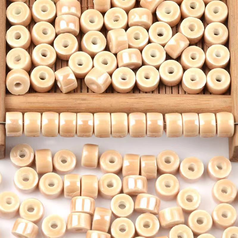 Cylindrical Ceramic Beads 6mm Glossy Rainbow Spacer 10pcs 17