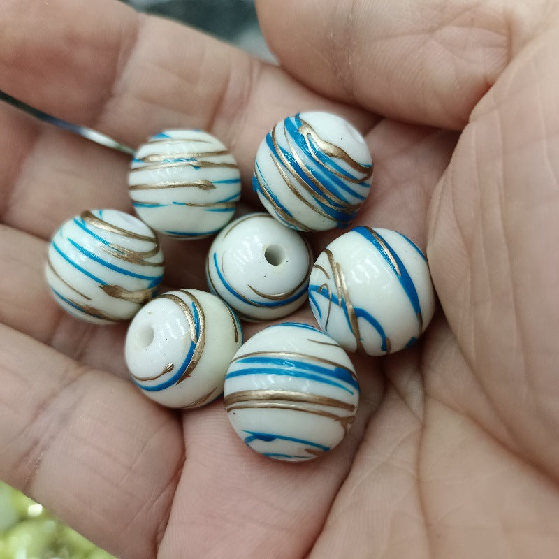 Imitation Ceramic Brushing Acrylic Beads 16mm Colorful Swirl 100pcs 9