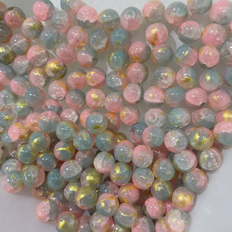 Crackle Round Glass Beads 10mm Pink Grey Gold Shimmer 50pcs