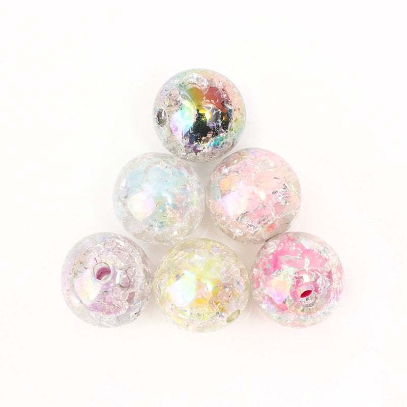 Plating Round Acrylic Beads 16mm Crackle Iridescent Pastel 50pcs